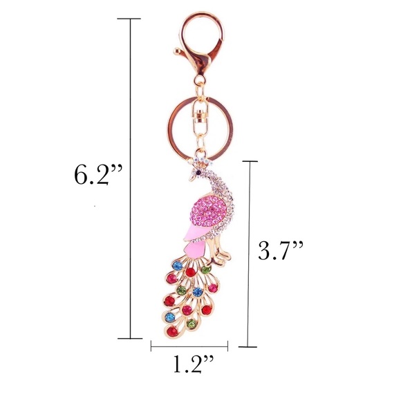 Beautiful Golden and Pink Crystal Peacock Keychain Charm - Picture 15 of 15